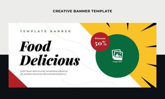 banner di benvenuto creativo web. modello di progettazione banner tema consegna cibo. adatto per social media, promozione, pubblicità vettore