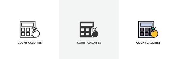 conta calorie icona. linea, versione colorata con contorno pieno e pieno, contorno e segno vettoriale riempito. simbolo dell'idea, illustrazione del logo. grafica vettoriale