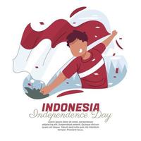 illustrazione di una persona che corre sventolando la bandiera indonesiana vettore