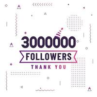 grazie 3000000 follower, 3 milioni di follower che celebrano un design moderno e colorato. vettore