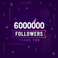 grazie 6000000 follower, 6 milioni di follower che celebrano un design moderno e colorato. vettore