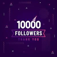 grazie 10000 follower, 10k follower che celebrano un design moderno e colorato. vettore