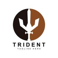 Tridente logo modello vettore icona design, arma della guerra di Dio, potenza della lancia dell'oceano