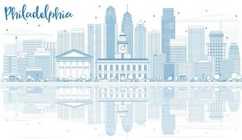 delineare lo skyline di philadelphia con edifici blu e riflessi. vettore