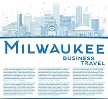 delinea lo skyline di milwaukee con edifici blu e copia spazio. vettore