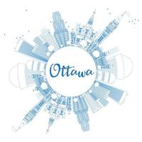 delinea lo skyline di ottawa con edifici blu e copia spazio. vettore