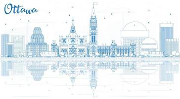 delineare lo skyline di ottawa con edifici blu e riflessi. vettore