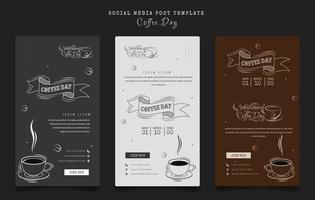 set di modelli di post sui social media con design del caffè per la progettazione della campagna della giornata internazionale del caffè vettore