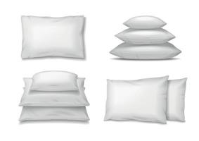 set realistico di cuscini bianchi vettore