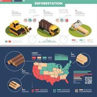 infografica isometrica dell'industria della deforestazione vettore