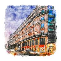 illustrazione disegnata a mano di schizzo dell'acquerello di architettura parigi francia vettore