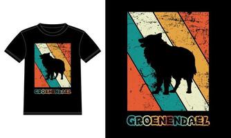 divertente groenendaeler retrò vintage tramonto t-shirt modello design, groenendaeler a bordo, vetrofania auto, baccello, copertina, sfondo bianco isolato, regalo silhouette per amante groenendaeler vettore