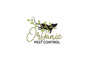 logo biologico per il controllo dei parassiti con un topo avvolto attorno a una pianta. vettore