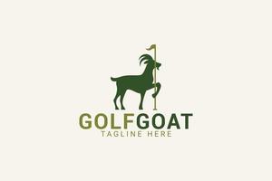 printgolf logo di capra con un'immagine di agoat che tiene una bandiera da golf. vettore
