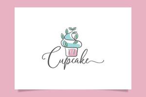 semplice grafica vettoriale con un cupcake con un cupcake e foglie per qualsiasi attività commerciale, in particolare per prodotti da forno, pasticceria, cibo e bevande, bar, ecc.