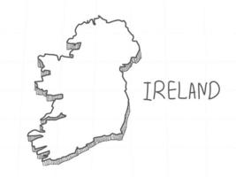 disegnato a mano dell'irlanda mappa 3d su sfondo bianco. vettore