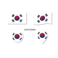 set di icone del logo della bandiera della corea del sud, icone piatte rettangolari, forma circolare, pennarello con bandiere. vettore