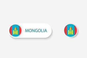 bandiera del pulsante della Mongolia nell'illustrazione di forma ovale con la parola della Mongolia. e pulsante bandiera Mongolia. vettore