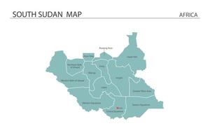 illustrazione vettoriale della mappa del sud sudan su sfondo bianco. la mappa ha tutte le province e segna la capitale del sudan del sud.