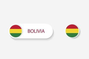 bandiera del pulsante della bolivia nell'illustrazione di forma ovale con la parola della bolivia. e pulsante bandiera bolivia. vettore