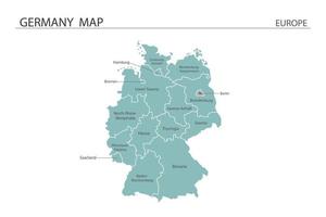 Germania mappa vettoriale su sfondo bianco. la mappa ha tutte le province e segna la capitale della germania.