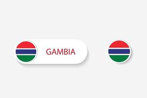 bandiera del pulsante del gambia nell'illustrazione di forma ovale con la parola del gambia. e pulsante bandiera gambia. vettore