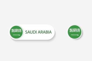 bandiera del pulsante dell'arabia saudita nell'illustrazione di forma ovale con la parola dell'arabia saudita. e pulsante bandiera arabia saudita. vettore