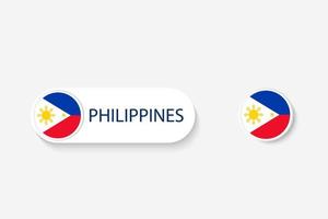 bandiera del pulsante filippine nell'illustrazione di forma ovale con la parola delle filippine. e pulsante bandiera filippine. vettore