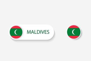 bandiera pulsante maldive nell'illustrazione di forma ovale con la parola delle maldive. e pulsante bandiera maldive. vettore