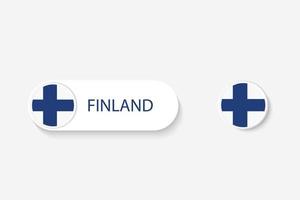 bandiera del pulsante della Finlandia nell'illustrazione di forma ovale con la parola della finlandia. e pulsante bandiera finlandia. vettore