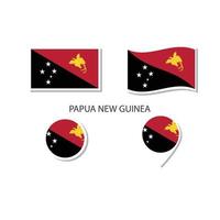 set di icone logo bandiera papua nuova guinea, icone piatte rettangolari, forma circolare, pennarello con bandiere. vettore