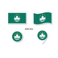 set di icone del logo della bandiera di macao, icone piatte rettangolari, forma circolare, pennarello con bandiere. vettore