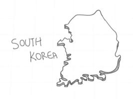 disegnato a mano della mappa 3d della Corea del sud su sfondo bianco. vettore