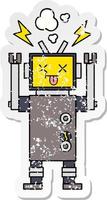 adesivo in difficoltà di un simpatico cartone animato robot malfunzionante vettore