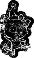 icona in difficoltà del fumetto di un gatto che indossa il cappello di Babbo Natale vettore