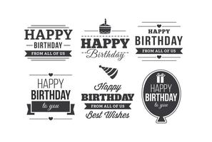 Set di etichette tipografiche di buon compleanno vettore