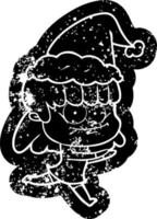 icona in difficoltà del fumetto di una donna sorridente che indossa il cappello di Babbo Natale vettore