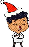 illustrazione in stile fumetto di un uomo che parla indossando il cappello di Babbo Natale vettore