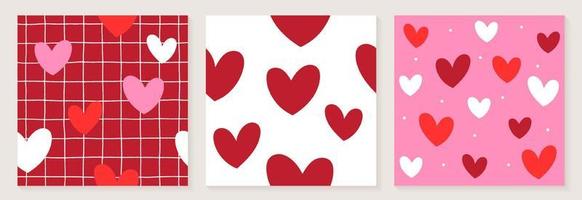 carino cuore san valentino amore bianco rosso rosa colore coriandoli stile piatto tessuto tessile griglia linea controllo modello senza cuciture sfondo estate primavera biglietto di auguri set collezione fascio illustrazione vettoriale