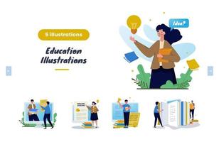 pacchetto di illustrazioni per l'istruzione online di design piatto vettore