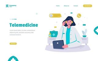 medico che fa domande tramite medico online vettore