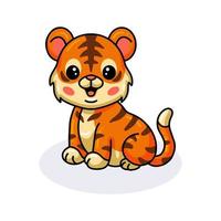 simpatico cartone animato tigre bambino seduto vettore