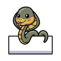 simpatico cartone animato serpente cobra con segno in bianco vettore