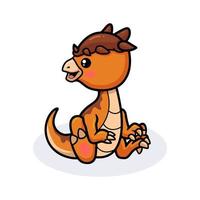 simpatico cartone animato di dinosauro pachicefalosauro seduto vettore