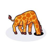 simpatico cartone animato giraffa nasconde la testa nel buco vettore