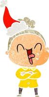 cartone animato retrò di una donna anziana felice che indossa il cappello di Babbo Natale vettore