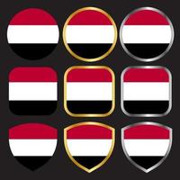 set di icone vettoriali bandiera yemen con bordo oro e argento