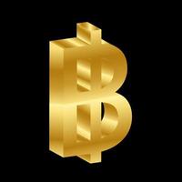 vettore di simbolo di valuta baht di lusso in oro 3d
