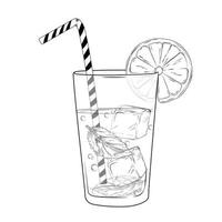 illustrazione di riserva di vettore di mojito. cocktail alcolico fresco. soda, lime, cubetti di ghiaccio, foglie di menta in un bicchiere di vetro. Isolato su uno sfondo bianco.