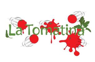 tradizionale festa spagnola la tomatina. ad agosto nella città spagnola di bunyola, valencia. la festa annuale della battaglia dei pomodori. illustrazione di riserva di vettore. Isolato su uno sfondo bianco. vettore